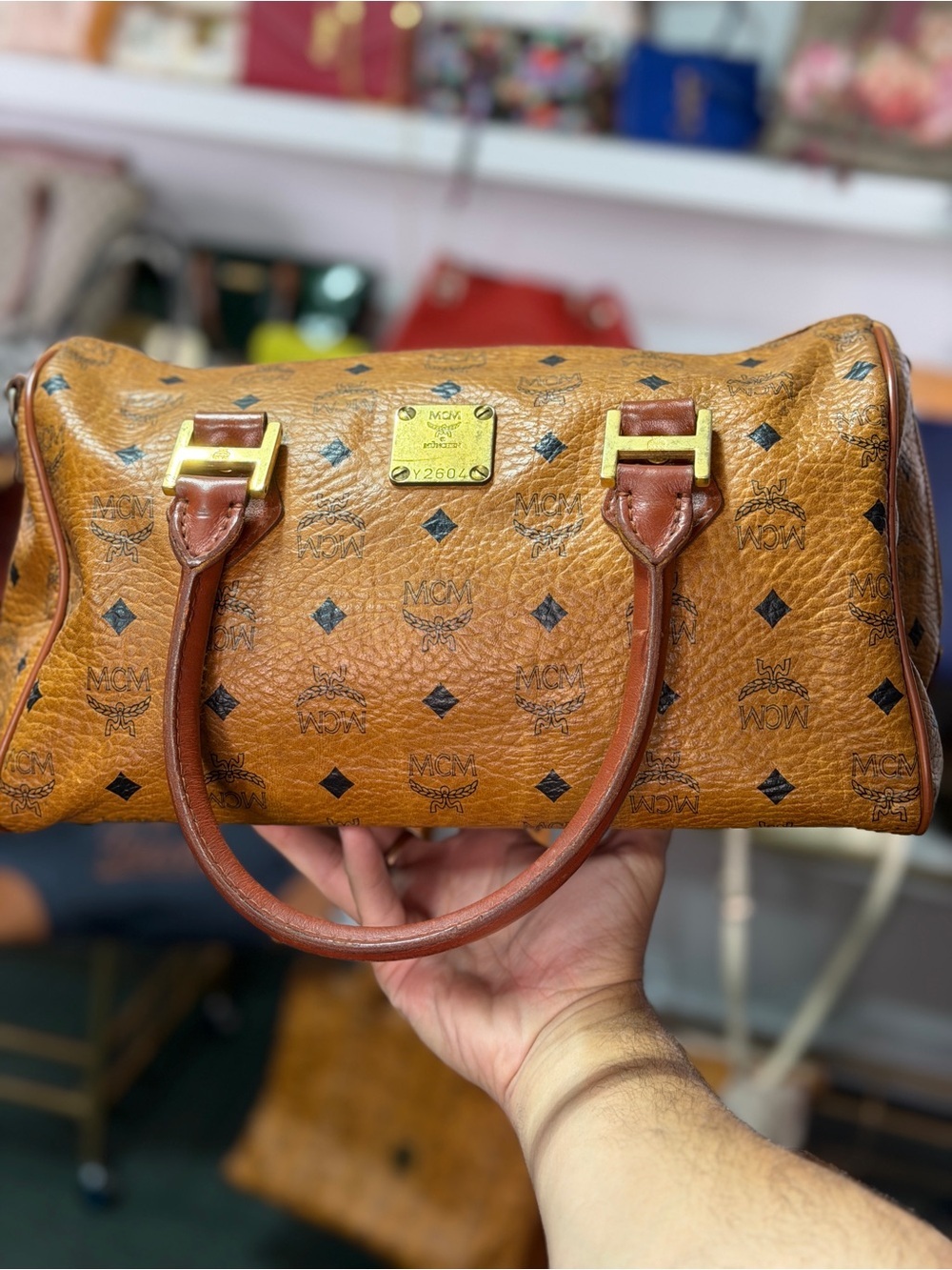 MCM Cognac Visetos Boston
